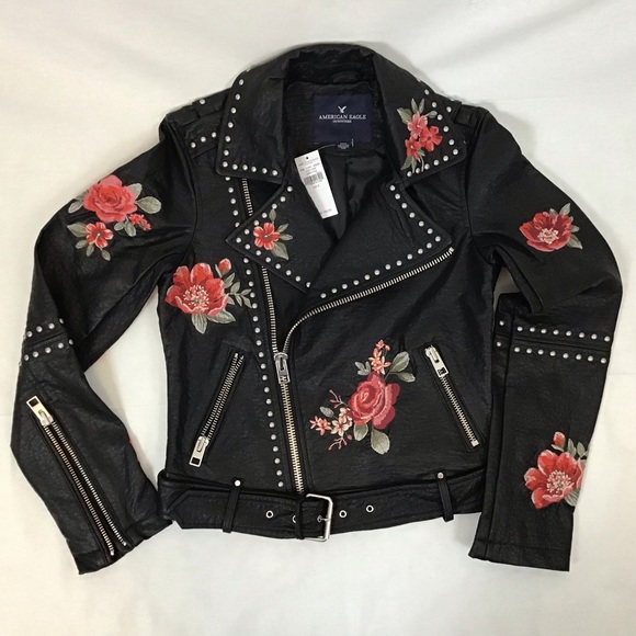AEO Floral Embroidered Faux Leather Moto Jacket - Picture 5 of 8